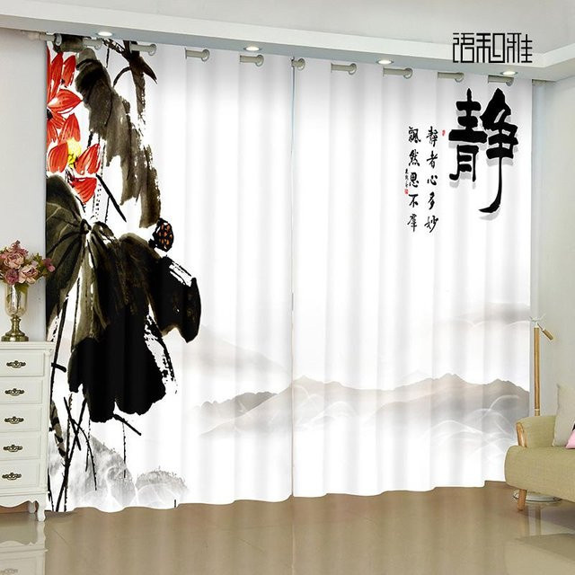Transparente Zen-Vorhänge mit Buddhismus-Landschaftsmalerei von Yiran Furniture, Weiß, Breite: 100 cm, Höhe: 130 cm - Bild 1