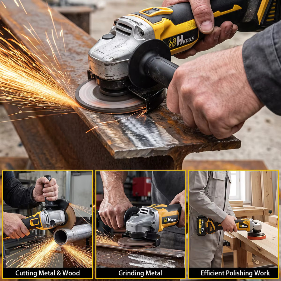 Hecus Bürstenloser elektrischer Winkelschleifer 125 mm mit 4 Geschwindigkeiten, kabellos für Makita 18 V Akku, M14 Anschluss zum Schneiden und Polieren - Bild 2
