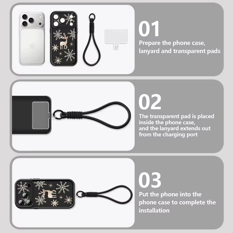 MOESOE Handyhülle mit Lanyard und Handgelenk-Strap im Weihnachtsdesign mit Elch und Schneeflocken für iPhone, Farbe: Rot - Bild 4