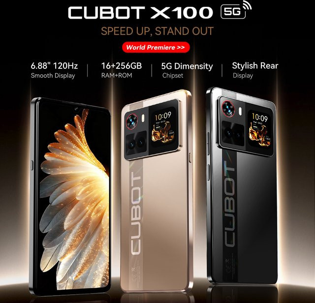 Cubot X100 5G Smartphone in Schwarz mit Android 15, 6,88 Zoll 120 Hz Display, Dimensity 7025, 16 GB RAM, 256 GB ROM und 64 MP Kamera - Bild 1