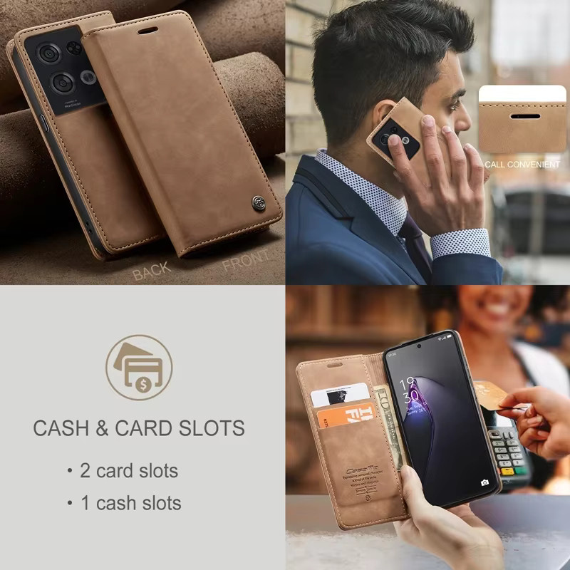 Busine Sle Leder Flip Wallet Case für OPPO und Realme in Braun - Bild 3