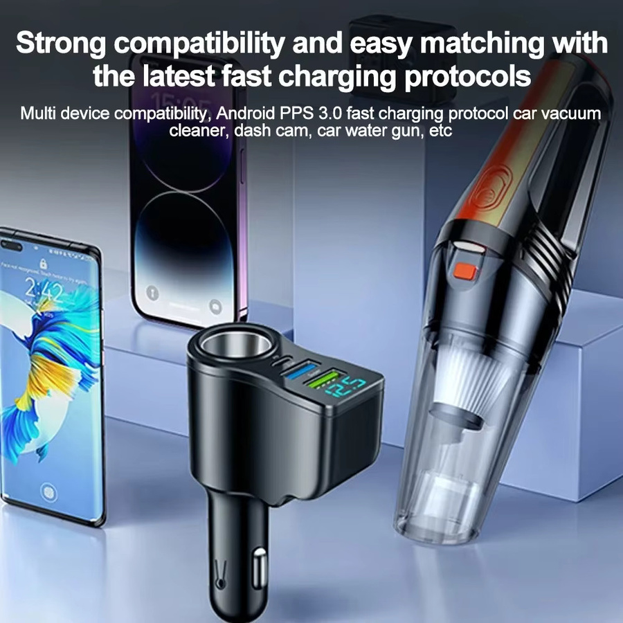 Multifunktionaler 66 W Auto-Ladegerät mit 4 Ports und Dual USB PD Schnellladegerät für iPhone, Huawei und iPad, Farbe: Schwarz - Bild 4