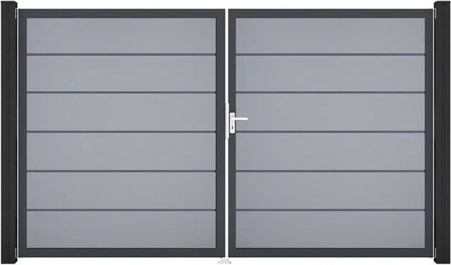 GroJa Tor Basicline Premium 2-flügelig Silbergrau B: 306 cm, H: 180 cm DIN Rechts - Bild 1