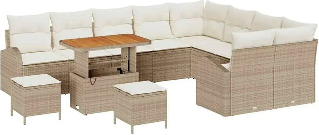 vidaXL Garten-Sofa-Set aus Polyrattan in Beige mit 12-teiligem Polster-Set und Tisch - Bild 1