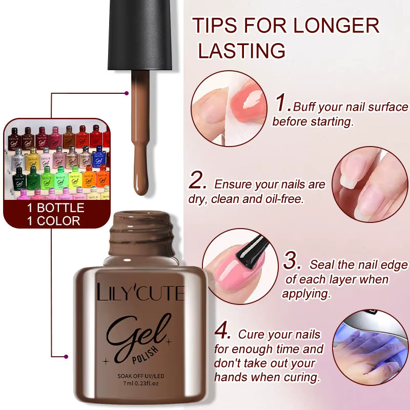 LILYCUTE Nagelgel Set, Herbst Farben, Glitter, Glänzend, 6 Teile - Bild 4