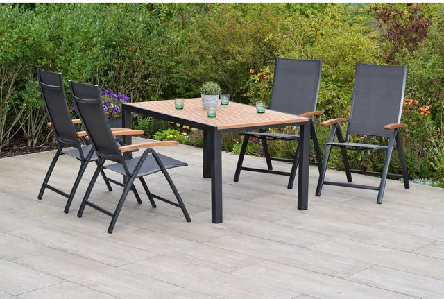 Merxx Gartenmöbelset Toblino 5-teilig aus Akazie und Aluminium in Anthrazit mit Tisch und Klappsesseln, Tisch B: 150 cm, T: 90 cm, H: 76 cm - Bild 1