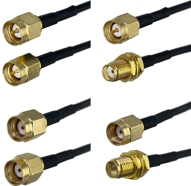 RG174 Koaxial-Jumper-Kabel mit SMA-männlich und SMA-weiblich zu SMA-männlich und SMA-weiblich, gerade und rechtwinklige Stecker, Farbe: Schwarz - Bild 1