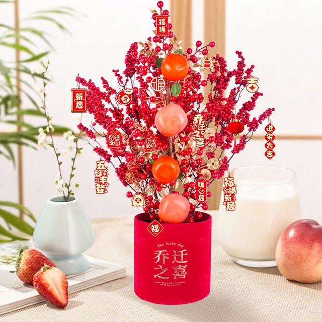 Uflower Künstliche Blumen Lunar New Year Dekoration in Rot mit Beeren für Hochzeit und Party - Bild 1