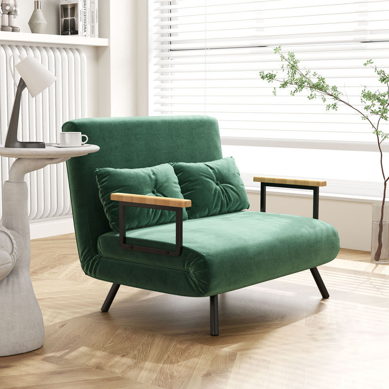 HOMCOM 4 in 1 Schlafsofa als 2 Sitzer mit Schlaffunktion, klappbarer Schlafsessel mit 5-stufig verstellbarer Rückenlehne und Lendenkissen in Samtoptik, Farbe: Grün, B: 183 cm, T: 98,5 cm - Bild 2