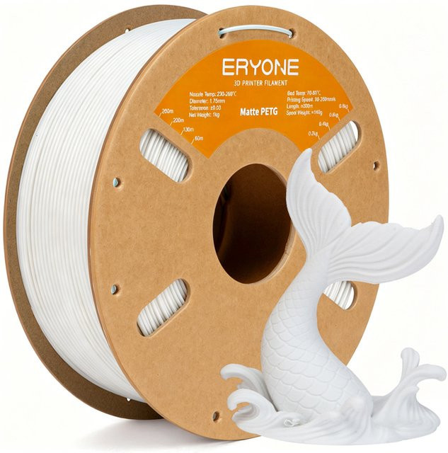 ERYONE PETG Filament Matt 1,75mm für FDM 3D-Drucker, 1kg Spule in Grau und Weiß - Bild 1