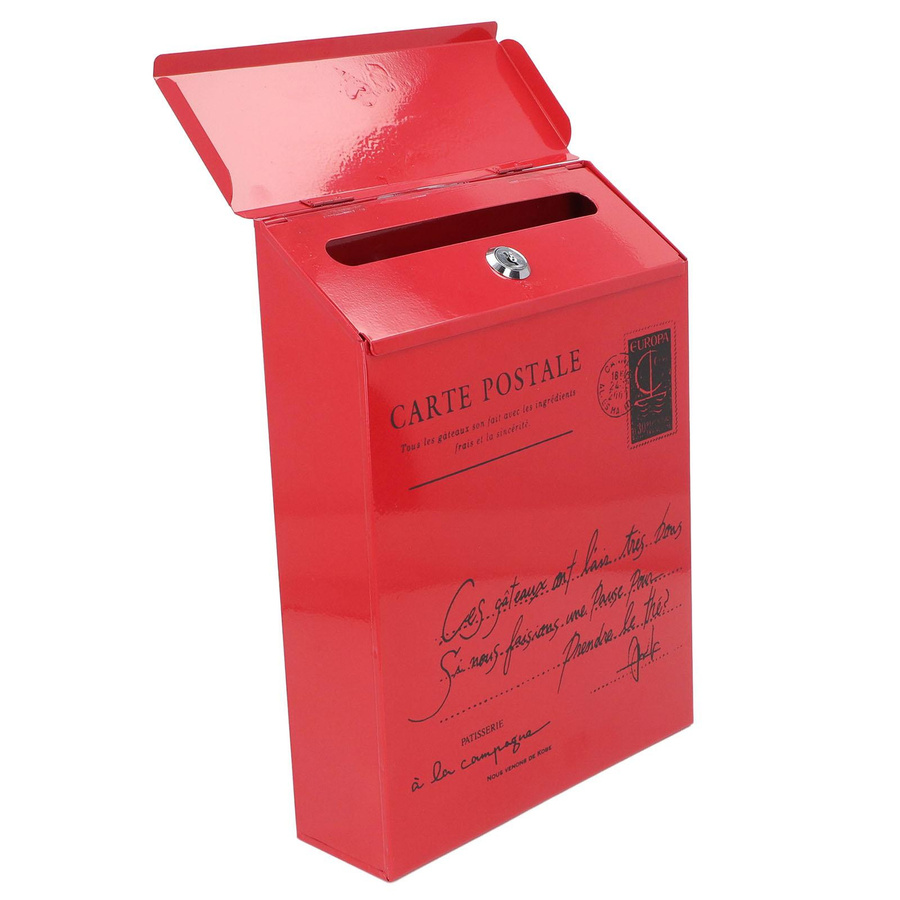 Rustikaler Briefkasten aus Eisen zur Wandmontage in Rot mit 3 Haken und 2 Schlüsseln - Bild 1