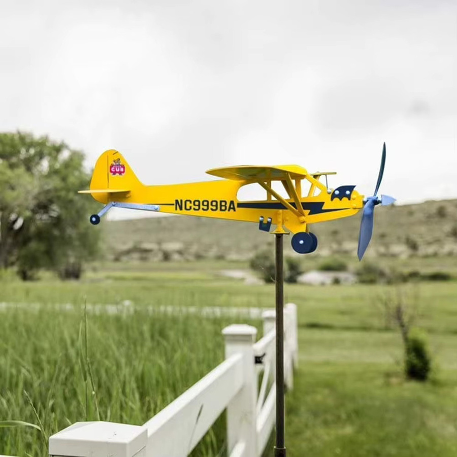 Duttdoor 3D Flugzeug Wetterfahne aus Metall in Gelb als wetterfeste Garten Dekoration und Windspinner - Bild 5