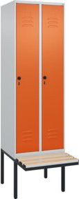 C+P Spind Classic PLUS Garderobenschrank mit Sitzbank, 2 Abteile, Lichtgrau, B/T/H: 212 x 60 x 81,5 cm - Bild 1