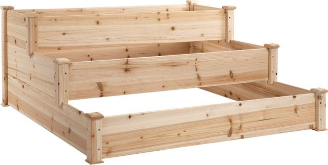 Outsunny 3-stufiges Hochbeet aus Natur-Tannenholz für Garten und Balkon, Farbe: Braun, B/T/H: 124 x 124 x 56 cm - Bild 1
