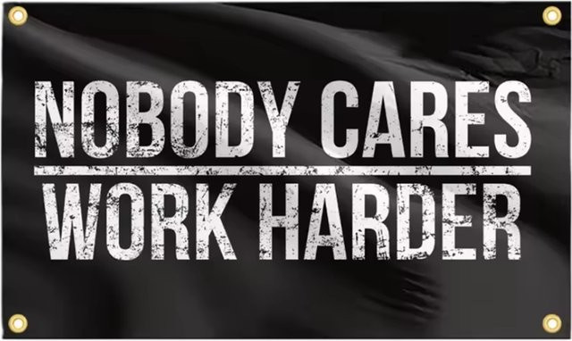 Lustiger Wandteppich Nobody Cares Work Harder Banner in Schwarz mit 4 Ösen, B/H: 90 x 60 cm - Bild 1