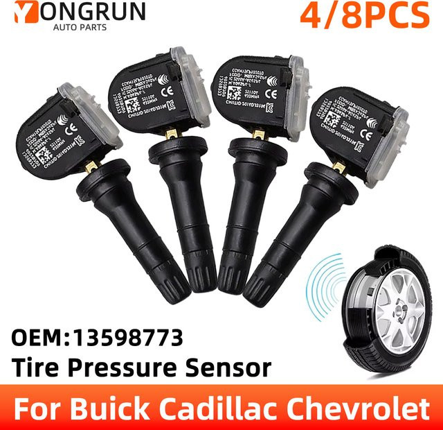 YONGRUN Reifendrucksensor Set 13598773 in Schwarz für Cadillac Buick Chevrolet Reifendrucküberwachungssystem (4/8 Stück) - Bild 1