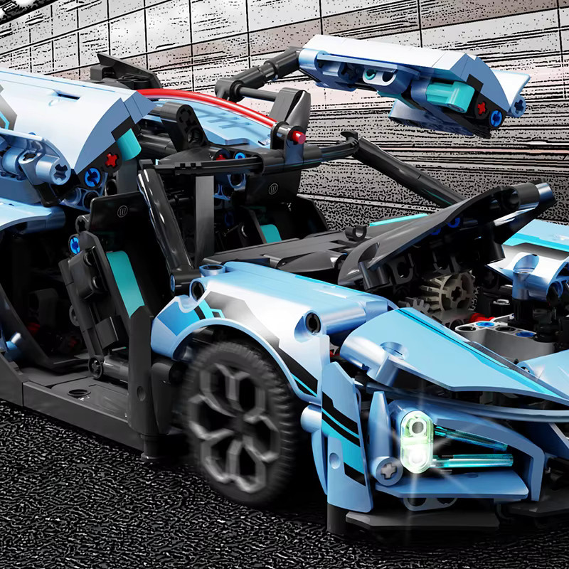 MJ BLOCK Supersportwagen-Bausatz, Blau, 1:14 Maßstab, 1188 Teile - Bild 4
