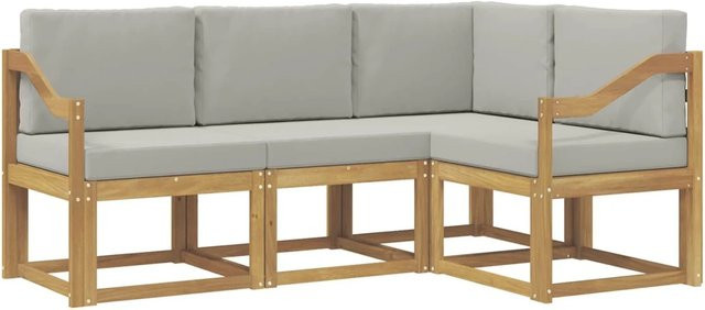 vidaXL Outdoor-Sofagarnitur in L-Form aus Massivholz-Akazie mit Polsterkissen, Weiß-hellgrau - Bild 1