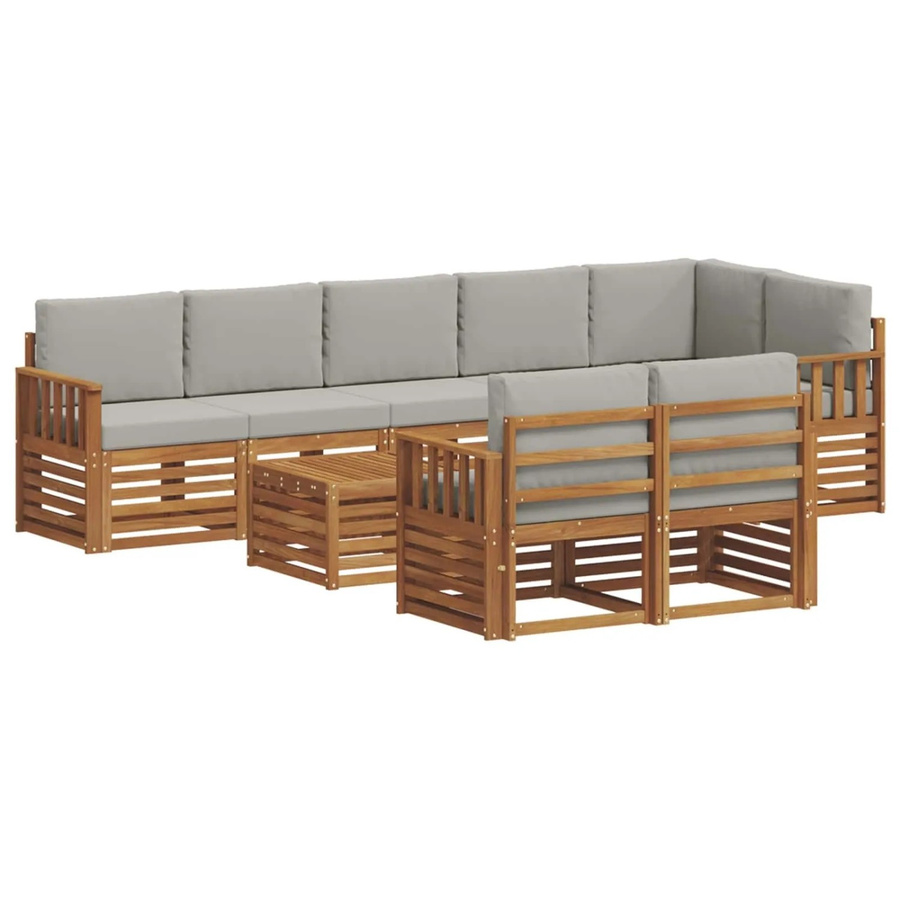 vidaXL Sofagarnitur 9-teilig in U-Form aus Massivholz Akazie mit hellgrauen Polstern und Latten-Design - Bild 2