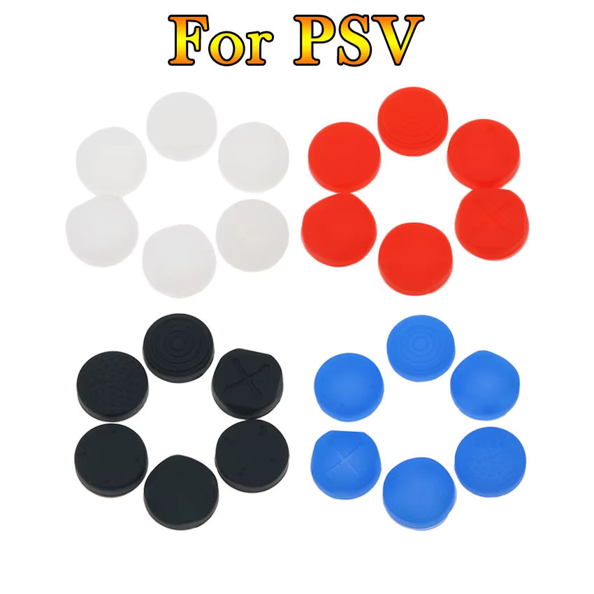 JCD 6 Stück Silikon-Thumbstick-Griffkappen für PS Vita PSV 1000 und PSV 2000 Slim in Schwarz und Multicolour - Bild 2