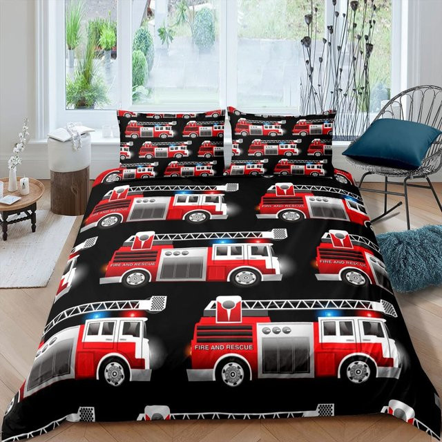 Feuerwehrauto Bettwäsche-Set für Kinder von Binchi Outdoor Product, rot, King-Size, B: 260 cm, H: 220 cm - Bild 1