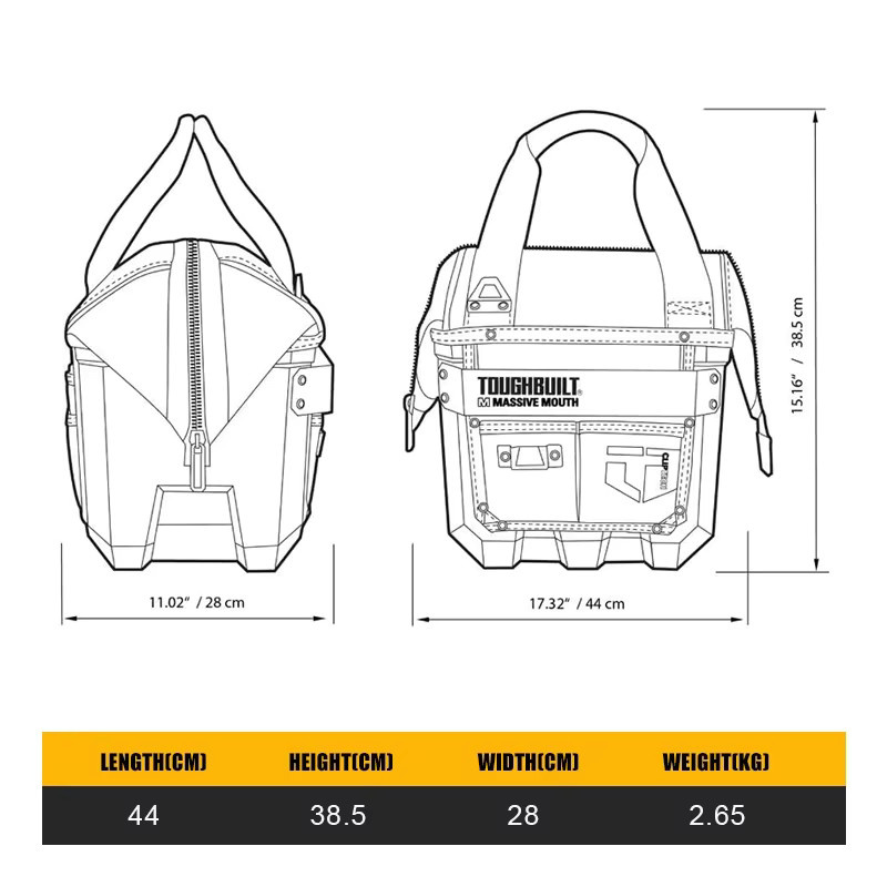 Toughbuilt Massive Mouth Bag Handheld Toolkit Wasserdicht mit Hardsole in den Größen Medium, Large oder X-Large - Bild 2