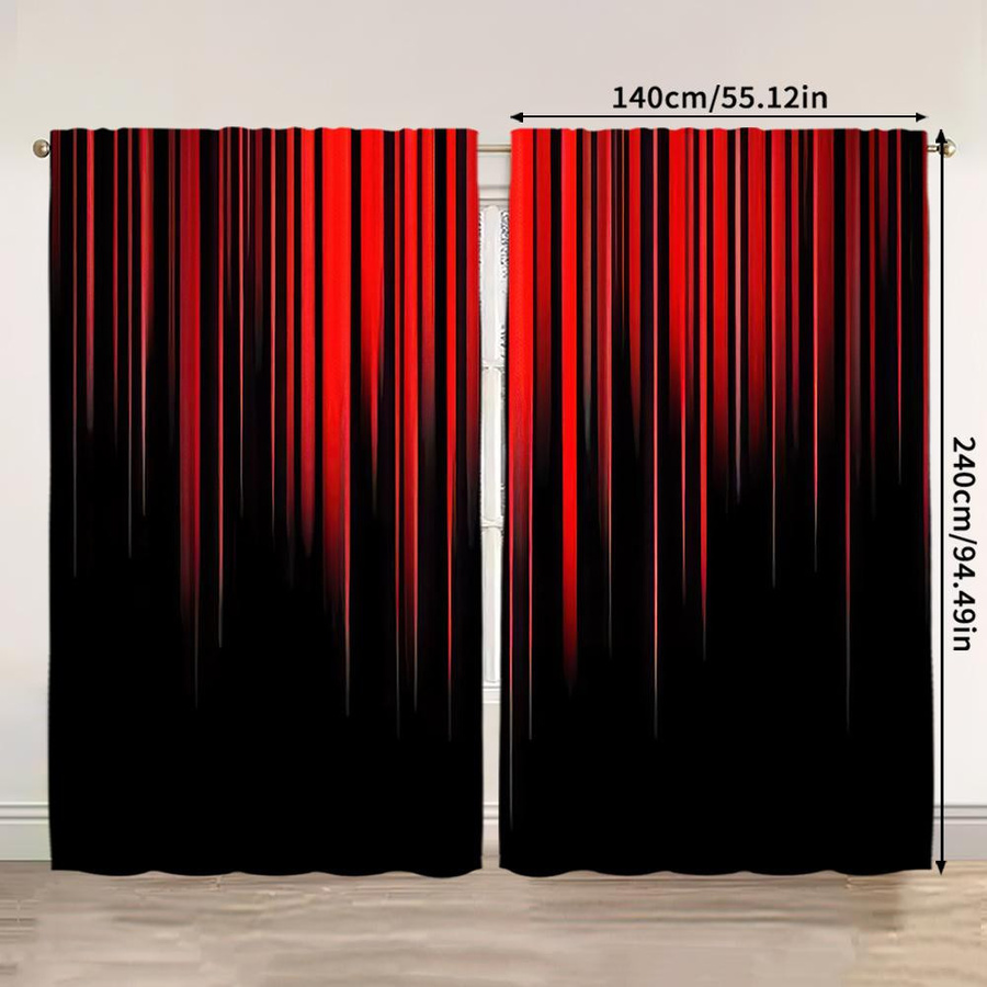 Tonnika Chen Set aus 2 Vorhängen mit Streifen-Farbverlauf in Rot und Schwarz, Digitaldruck aus Polyester, Breite: 100 cm, Höhe: 70 cm - Bild 2