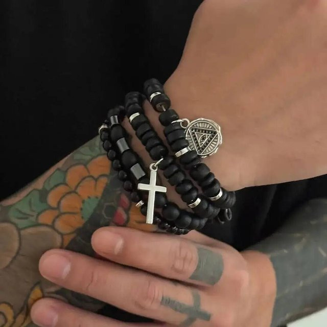 KunJoe Armband, Holz, Perle, Schwarz, Herren - Bild 1