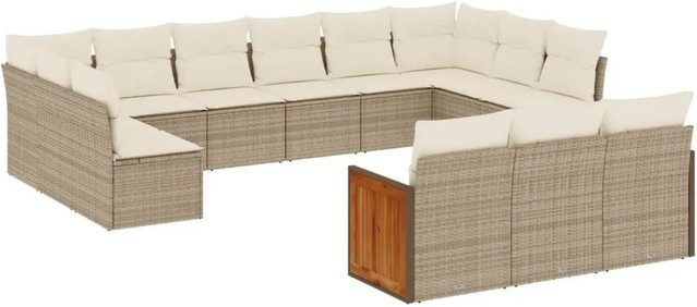 vidaXL 13-teilige Garten-Sofagarnitur in U-Form aus Polyrattan und Akazienholz mit Kissen in Beige-Creme - Bild 1