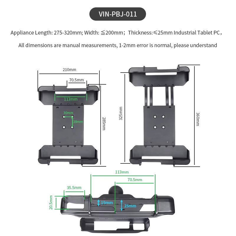 VINmounts Tablet-Halterung für Panasonic FZ-G1 in Schwarz, verstellbare Halterung mit Maßen 320 x 200 x 25 mm - Bild 2