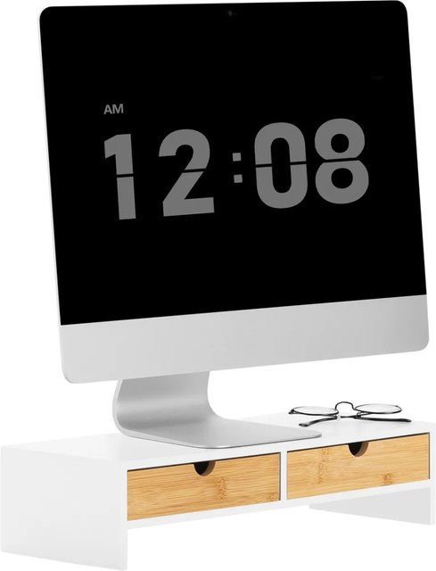 SoBuy Monitorständer BBF02-WN mit 2 Schubladen in Weiß, B/T/H: 47 x 11 x 18 cm - Bild 1
