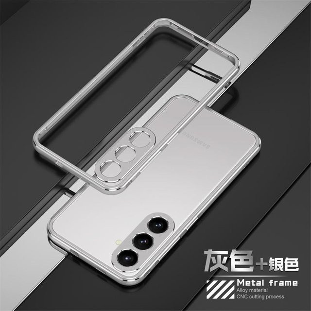 Stoßfeste Handyhülle mit Aluminium-Stoßfänger und Metall-Linsenrahmen für Samsung Galaxy S22 S23 S24 S25 Ultra Plus in Grau - Bild 1