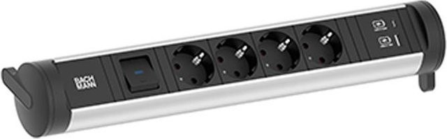Bachmann CYCLE Base Steckdose mit 4x CEE7/3, 1x Schalter, USB-A und USB-C in Schwarz (706.002) - Bild 1