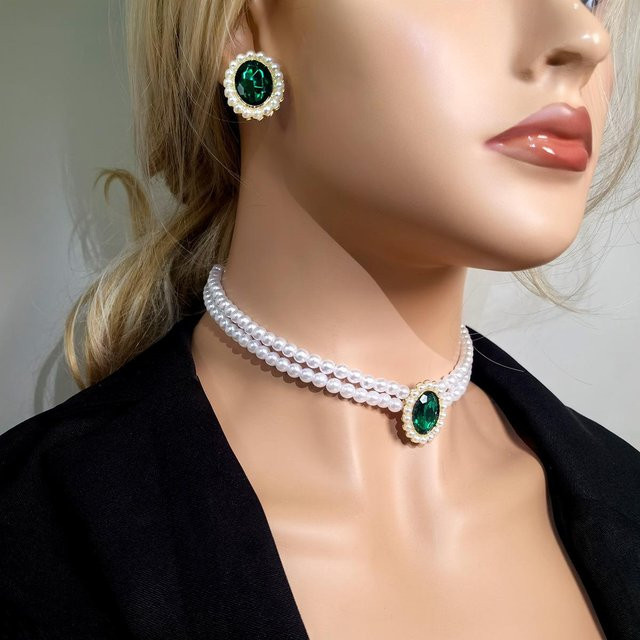 YIRAN Jewelry Schmuckset, Perle, Smaragd, Messing, Schwarz, Damen - Bild 1
