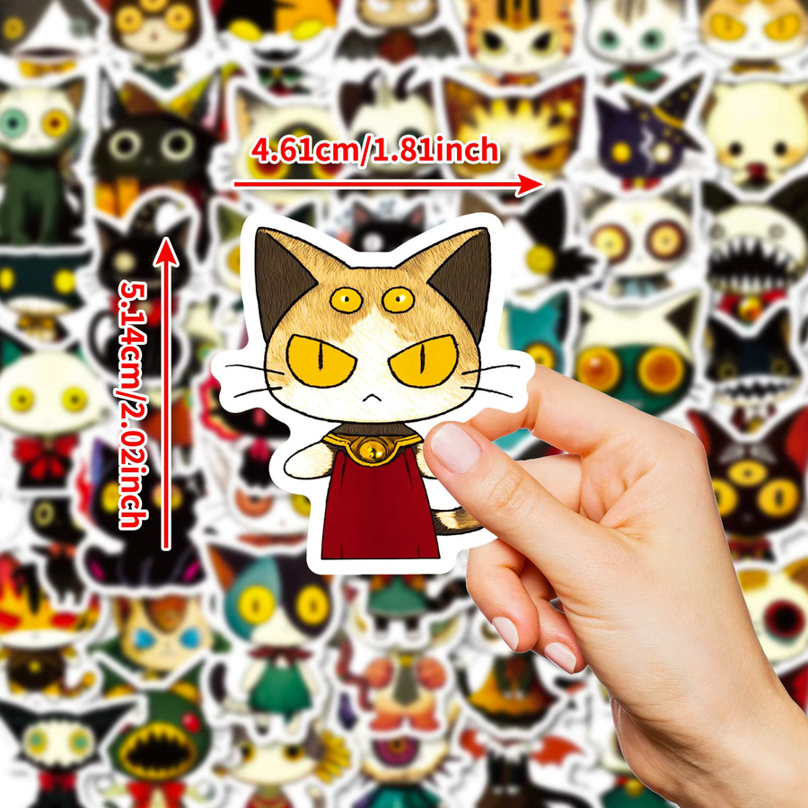 Set mit 56 oder 112 Katzen-Illustrationsaufklebern im Retro-Cartoon-Doodle-Stil, mehrfarbig, ideal für Notebook, Tablet und Skateboard - Bild 3