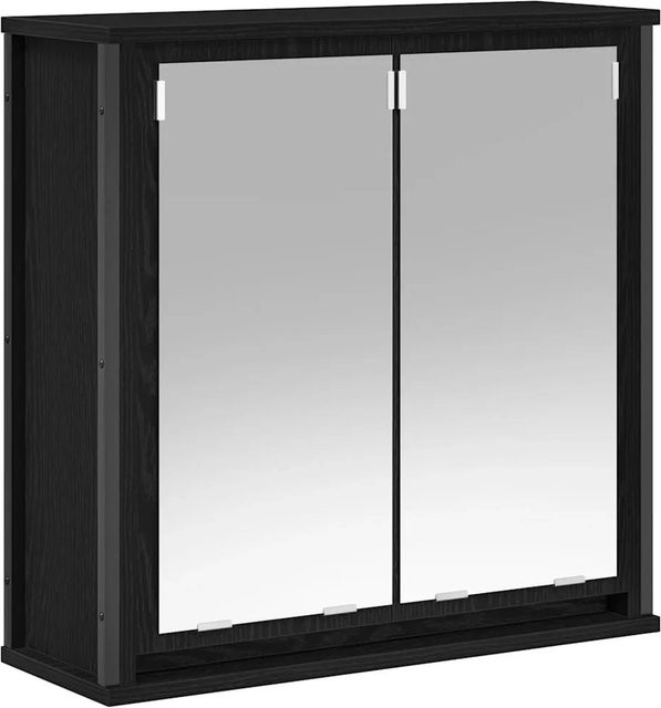 vidaXL Bad-Wandschrank mit Spiegel in Schwarz und Eichen-Optik, B/H/T: 60 x 60 x 21 cm - Bild 1
