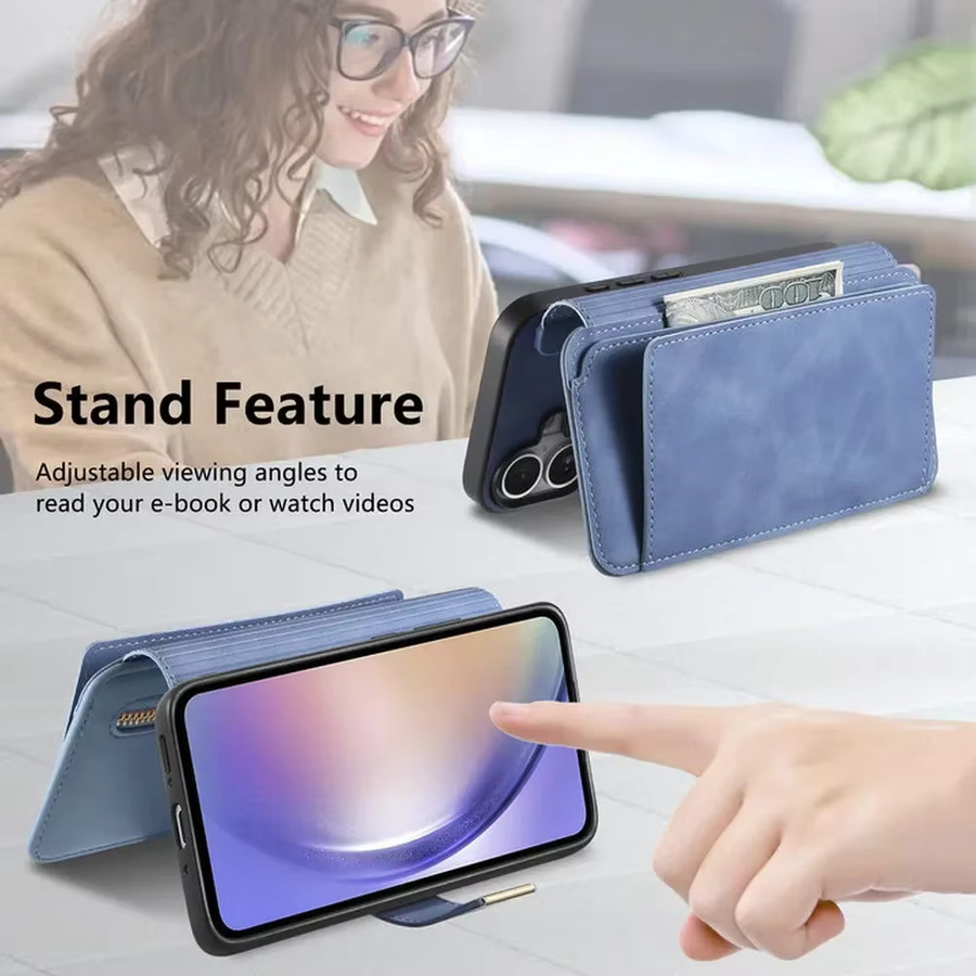 Xiaomi Leder-Brieftaschenhülle mit Reißverschluss für Redmi Note 15 14 13 Pro Plus 5G 4G und Redmi Note 13 Pro Turbo 4 mit Magnet-Cover in Braun oder Blau - Bild 3