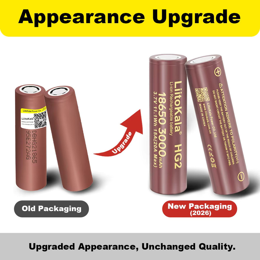 LiitoKala HG2 18650 Lithium-Ionen-Akku 3,7 V mit 3000 mAh und 30A kontinuierlicher Entladung in Braun - Bild 2