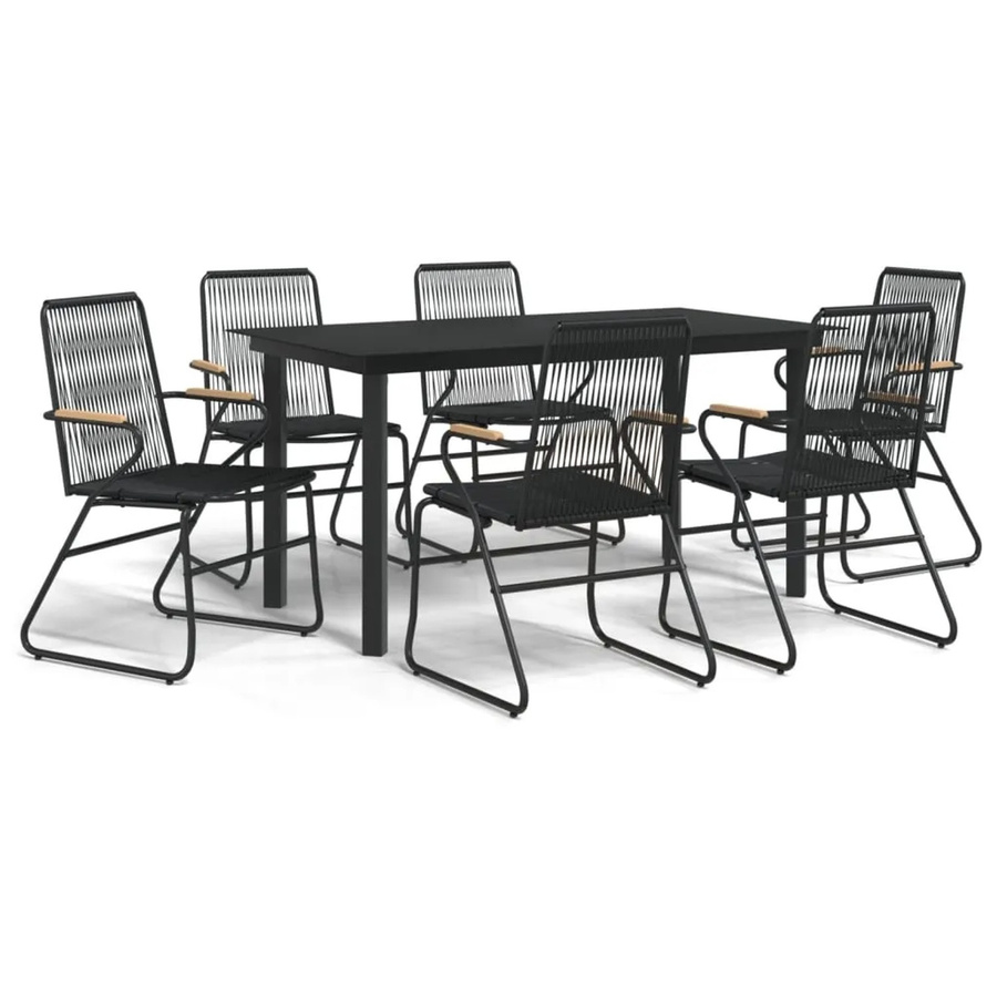 vidaXL 7-teilige Garten-Essgruppe aus schwarzem PVC-Rattan mit Teakholz und Glas für Terrasse und Garten - Bild 2