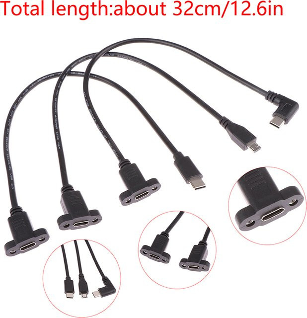 ESHYLALA Micro-USB auf USB-C Verlängerungskabel Schwarz, 0,3 m, mit Schrauben für Panelmontage - Bild 1