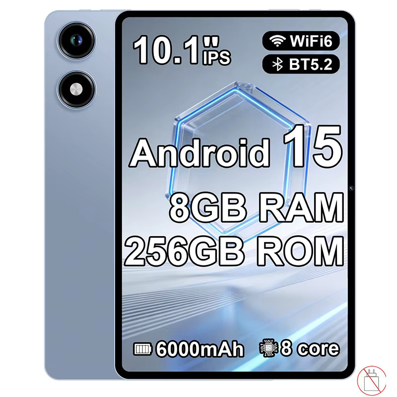 Qetupa Android 15 Tablet mit 10,1 Zoll HD-Display, Octa-Core, 8GB RAM und 256GB ROM, Dual-Telefonfunktion und WLAN, Schwarz oder Blau - Bild 1