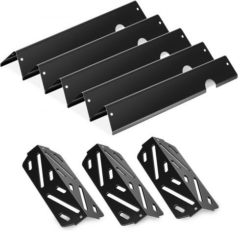 VEVOR Grill Ersatzteil Set aus emailliertem Stahl für Weber Genesis II 310 315 335 340 E/S 325s ES/SX 325s E/S 335 EX/SX/EPX-335 Gasgrills, 8er Pack mit 5 Flavorizer Bars (Breite: 43,5 cm) und 3 Heizplatten (Breite: 31,8 cm), Schwarz - Bild 1