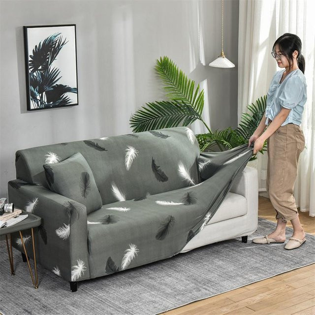 Elastischer Sofabezug von Yiran bag mit floralem Muster in Grau, dehnbarer Couchbezug für Ecksofas und Sektionalsofas, Breite: 90-140 cm - Bild 1