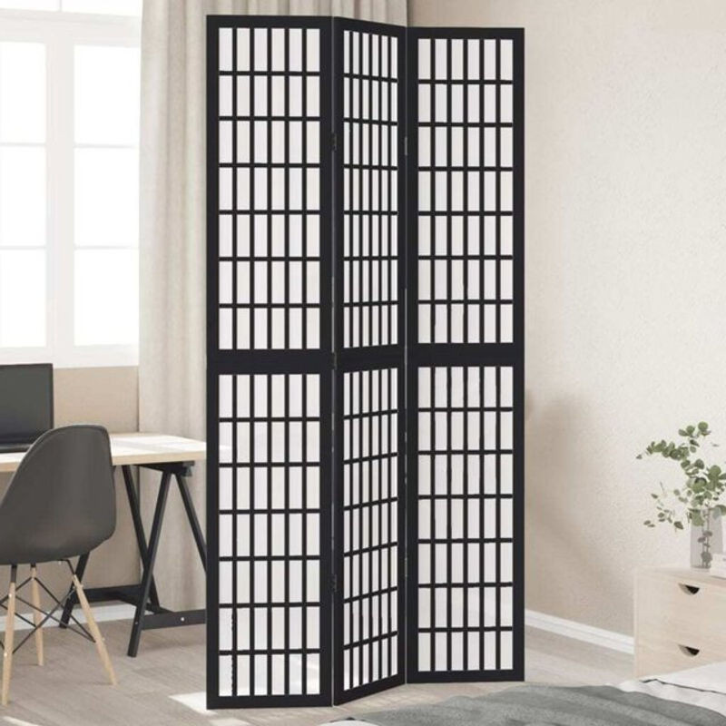3-tlg. Paravent Vidaxl aus Massivholz und Metall in Schwarz mit geometrischem Design - Bild 1