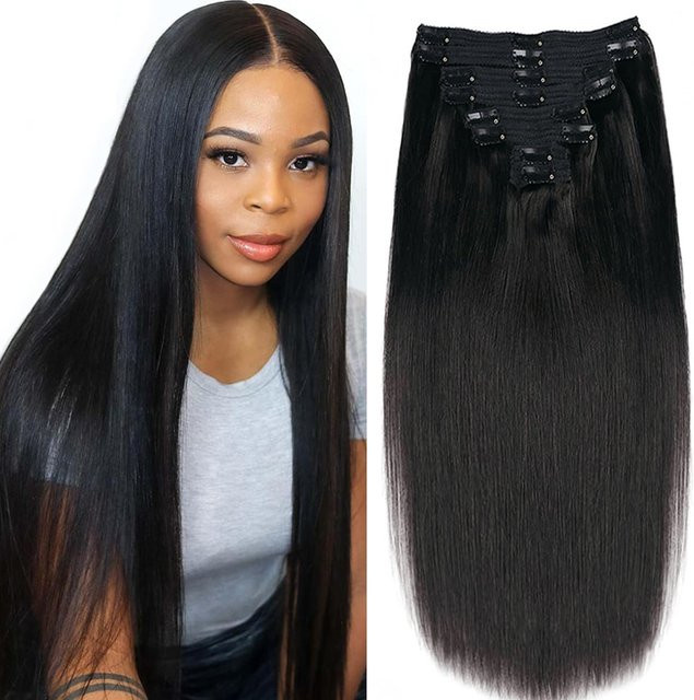Happy Monday Clip-In-Extensions, brasilianisches Echthaar, Schwarz, 120 g, Damen - Bild 1