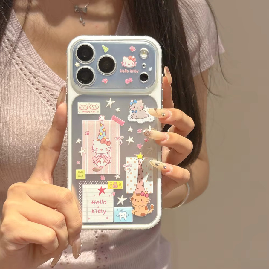 Sanrio Hello Kitty Handyhülle mit Partyhut und Sternendruck für iPhone 15 Pro Max, iPhone 16 und iPhone 17 Pro Max in Silber, stoßfeste Schutzhülle mit Aufklebern - Bild 2