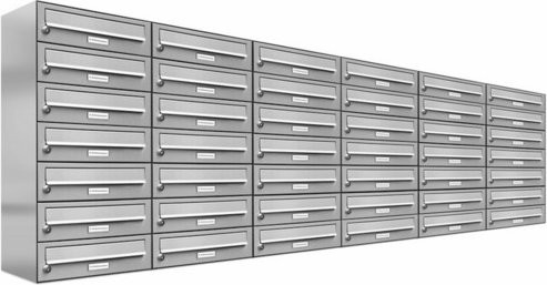 AL Briefkasten-System für 42 Parteien zur Aufputzmontage, silberfarben, B/H/T: 153,345 x 80,5 x 27,5 cm - Bild 1