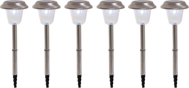 Näve Solar-LED-Außenleuchten aus Edelstahl mit Erdspieß im 6er-Set, Farbe: Silber, Höhe: 39 cm - Bild 1