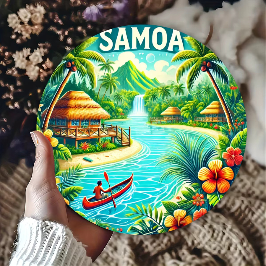 Potdemiel Samoan Greeting Rundes Vintage Aluminiumschild in Mehrfarbig, Durchmesser: 20 cm - Bild 3