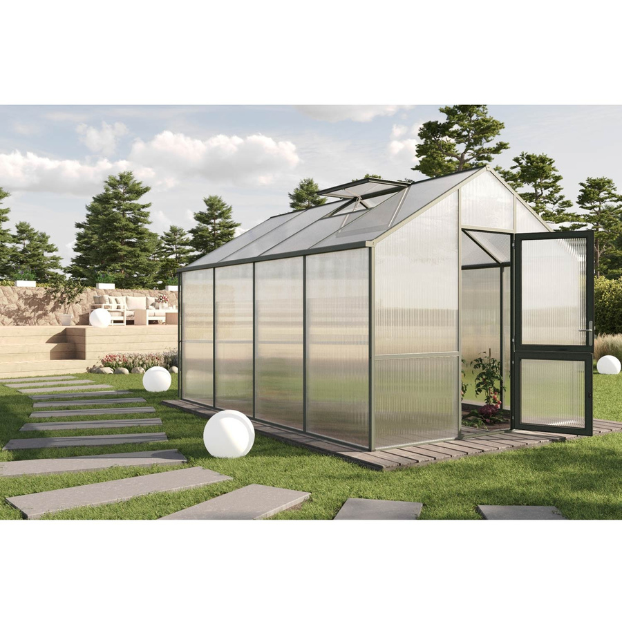 KGT Gewächshaus Dahlie IV in Tannengrün mit 12,7 m² Fläche und 16 mm HKP - Bild 2